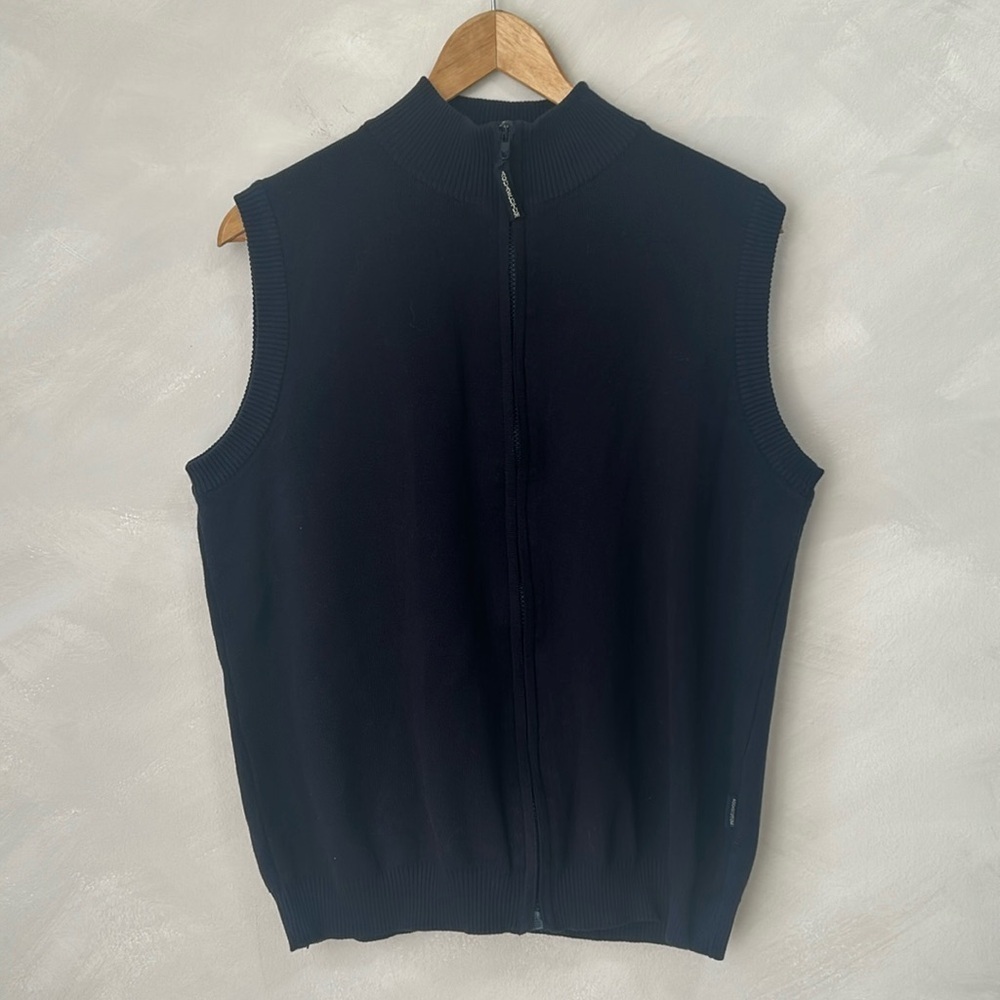 Aquascutum Vintage Vest Gilet Mens Small Navy Bodywarmer 100% Cotton